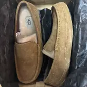 Ugg Mens Slippers Size 9 Alder Moccasin Slip On Sheepskin Chestnut Tan