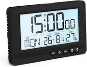 OQIMAX Travel Alarm Clock Large LCD Display Digital Clock Small Alarm Clock Bedside with Backlight Snooze Temperature Calendar Week 12/24H Battery Powered Clock for Bedroom Traveling