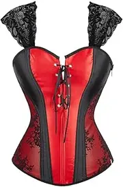 [HEYDHSDC] Women Vintage Lace Satin Straps Corset Gothic Sexy Zipper Side Burlesque Bustier
