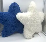 2 Aldi Sherpa Patriotic Star Pillows Blue And White NEW