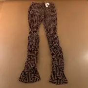 Urban Rose Juniors Size Medium Black Brown Geo Peint Ruched Split Hem Pants NWT
