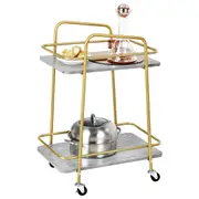 Costway 2-Tier Faux Marble Kitchen Rolling Trolley Mobile Dining Dishes Cart Rack Shelf Metal Frame