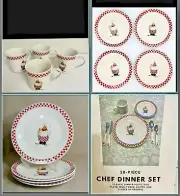 Alco Dinner Plates Italian Chef Design Red Checkered Border Dishes! 28 piece set