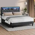 Double Size Bed Frame with LED Display Shelf Storage Tufted Headboard Double Bed