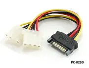 6" SATA 15-Pin Male to Dual 4-Pin Molex Y Power Splitter - CablesOnline PC-025D