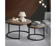 Oikiture Set of 2 Coffee Table Round Nesting Side End Table Walnut & Black