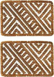 Nicola Spring Coir Scraper Door Mats - 60 x 40cm - Natural - Pack of 2 - Decorative Indoor Front Door Floor Mat Entry Dirt Trapper Rug Outdoor Boot Scraper Non Slip Backing Doormat