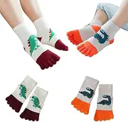 [Pursuestar] 2 Pairs Cotton Five Finger Socks Split Toe Socks Athletic Casual Mesh Cartoon Dinosaur Socks for Kids Boys Girls 2-9 Years