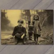 FLATCARD Weird Creepy Vintage Vibe Children Dog Unreal Halloween Unusual H
