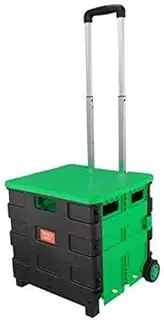 Trolley Home Foldable Shopping Cart Trolley Portable Pack & Roll Folding Grocery Basket Crate with Lid Green