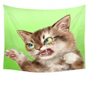 Cats Cool Art Drawings the Attacker Kitten Tapestry