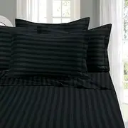 1500 Thread Count Egyptian Quality Stripe 4 Piece Wrinkle Resistant Luxurious Sheet Set, Queen, Black