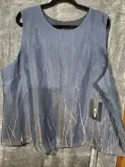 Nic Zoe Womens Top Plus Size 3X Special Edition Sleeveless Chiffon Blue Blouse