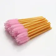 Namzi 200 Pcs Disposable Eyelash Mascara Brushes for Eye Lashes Extension Eyebrow and Makeup (Yellow rod Pink head)
