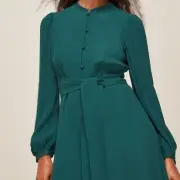 New Whistles Teal Tie Waist Button Front Midi Dress US Sz 2