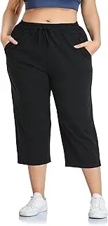 ZERDOCEAN Women's Plus Size Active Yoga Sweatpants Cotton Jersey Capris Athletic Crop Pants with Pockets Drawstring