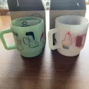 Fire King Barry McGee Milk Glass Mug Set of 2 Jade On Sundays Watari Museum New