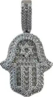 Real 925 Silver 14k Plated Hip Hop Hamsa Hand Star Of David Pendant Iced CZ
