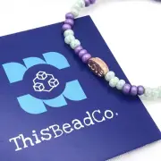 LOVE Seed Bead Stretch Bracelet Lavender & Mint Handmade in the USA -NEW -IC