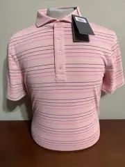 G/Fore G4 Men's Size Medium MULTI STRIPE TECH PIQUÉ Golf Polo Pink NEW NWT