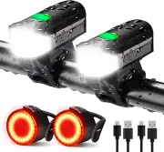 Bike Lights Set 1500LM USB Rechargeable Bicycle Headlight & Tail Light Waterproo