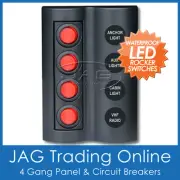 4 GANG RED ROUND LED ROCKER SWITCH PANEL & CIRCUIT BREAKERS -Boat/Marine/Caravan