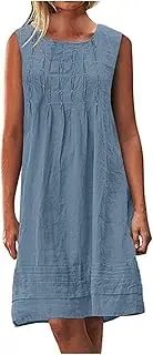 [Generic] Ladies Mid Length Sleeveless Crew Neck Loose Swing Dress Summer Dresses for Girls Red Sleeveless Sexy Mini Party Teenager Girls Dresses for Women Ever Pretty Elegant
