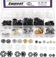 Swpeet 130 Sets 7mm-20mm Plastic and Metal Sew-on Snap Buttons Assortment Kit, Invisible Clear Snap Fasteners Plastic Buttons Metal Snaps Buttons Clothes Hidden Press Studs s for Sewing Clothing Craft