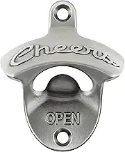 Bottle Opener Wall Mounted Beer Cap Opener Cheers, Soda Opener Post Mounted Antique Silver