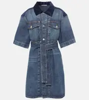 [Stella McCartney] Stella McCartney Corduroy-trimmed denim minidress AU 6 blue