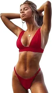 [Generic] Bikini Sets for Women Two Piece Swimsuit V Neck Push Up Triangle Top with High Waisted Bikini Beachwear