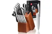 18 Piece Knife Set for Kitchen with Full Tang Steel Cutlery in Walnut Block