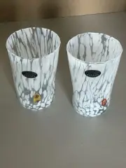 2 MURANO VETRO ESEGUITO TALL GLASSES WITH MILLEFIORY ELEMENTS COMFORT GRIP 12 OZ