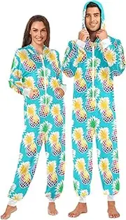 [ZZXXB] Pineapple Mermaid Scale Print Onesie Pajamas for Adult Women Men Long Sleeves One Piece Onesies Hooded Sleepwear S - XL