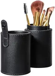 TRADERPLUS Makeup Brush Holder Organizer PU Leather Cosmetics Make Up Cup Storage Travel Case (Black)