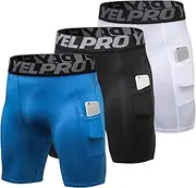 [EAONLFP] Men's Athletic Compression Shorts Spandex Running Workout Underwear Tight Shorts with Pockets Active Base Layer