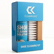 CleanKicks Shoe Cleaning Kit - Footwear Cleaner for Sneakers, Boots, Cleats, and Many Other Shoe Types - (4 Ounce Bottle and Brush). Packaging May Vary Between Green and Blue.