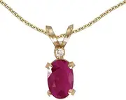 [LXR] 14k Yellow Gold Oval Ruby And Diamond Filagree Pendant