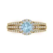 1.98 ct Round Halo Sky Blue Topaz Promise Bridal Wedding Ring 14k Yellow Gold