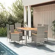 Patio Sets 7 Piece Garden Dining Set with Cushions Grey Poly Rattan