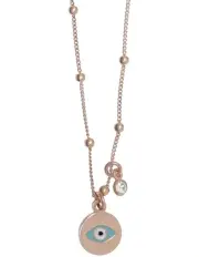 [Mocha] Enamel And White Zirconia Silver 925 Rose Gold Plated Necklace