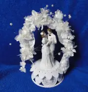 New Wilton Orchid Cascade Wedding Cake Top, white tux # 117-7333