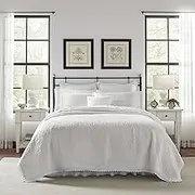 Laura Ashley - Queen Quilt Set, Reversible Cotton Bedding with Matching Shams, Pre-Washed Home Decor for Added Softness (Heirloom Crochet White, Queen)