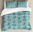 Nautical Duvet Cover Set with Pillow Shams Ship Wheel Anchor Print