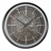 Geox Round Hemisphere Moving Cogs Wall Clock – Black