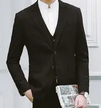 在飛比找樂天市場購物網優惠-FINDSENSE品牌 英倫男 黑色 三件式小西裝 成套西裝