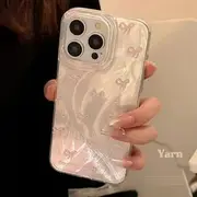 Bow Phone Case - iPhone 16 Pro Max / 16 Pro / 16 Plus / 16 / 15 Pro Max / 15 Pro / 15 Plus / 15 / 14 Pro Max / 14 Pro / 14 Plus / 14 / 13 Pro Max / 13 Pro / 13 / 13 mini / 12 Pro Max / 12 Pro / 12 / 12 mini / 11 Pro Max / 11 Pro / 11 Pink Bow - Silver - iPhone 13 Pro Max