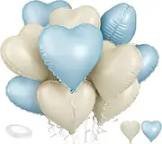 Cream Blue Heart Balloons, 18inch 12PCS Cream Macaron Blue Heart Shape Balloons,Baby Blue Nude Neutral Foil Love Balloons for Valentine's Day Decorations for Engagement Brithday Baby Shower Wedding