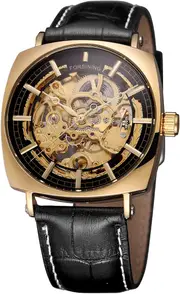 Forsining Men's Automatic Self-winding Skeleton Fashion Dial Watch with Genuine Leather Strap