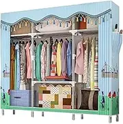 Wardrobe Portable Canvas Wardrobe, Foldable Clothes Closet Storage Organizer for Bedroom, Fabric Wardrobe with Hanging Rail